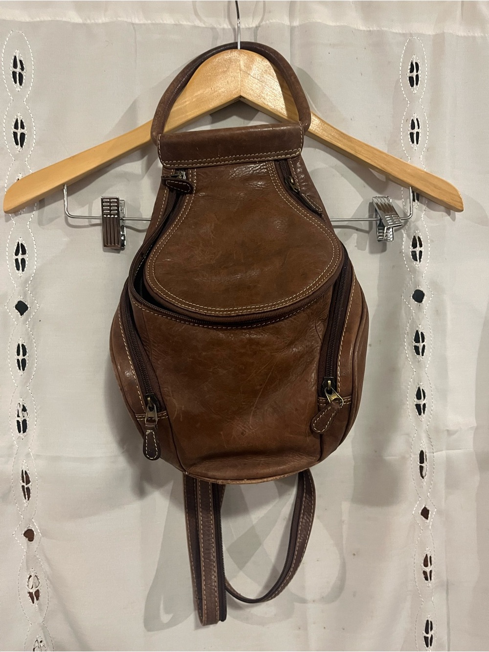 Chaos Leather Collection Brown Genuine Leather Small Backpack Bag Purse